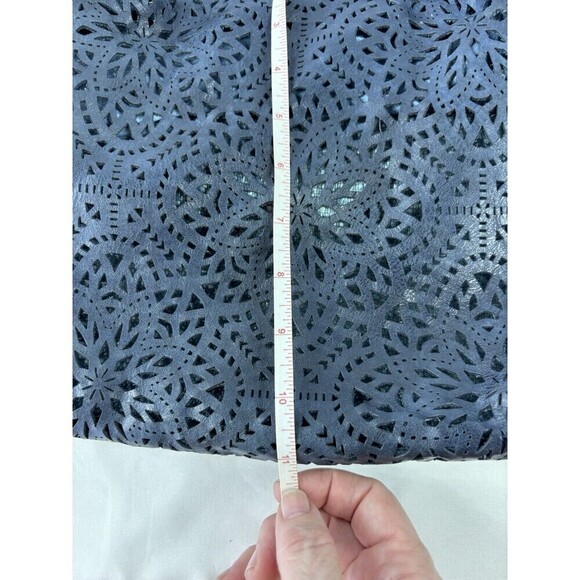 Italian Shoulder Bag Navy Blue Laser Cut Roomy Crossbody Divided Adjustable - Picture 13 of 14